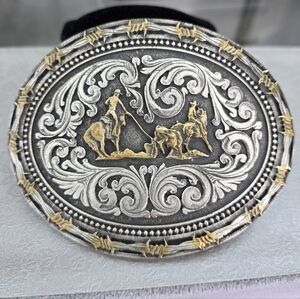 Montana Silversmiths Western Belt Buckle Rare Vintage W/ Rodeo cowboy Motif.